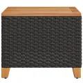 Table de jardin noir 45x45x37 cm résine tressée et bois acacia