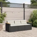 Canapé de jardin avec coussins 3 places noir résine tressée