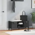 Banc à chaussures VIKEN noir 106x35x45 cm bois massif de pin