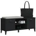 Banc à chaussures VIKEN noir 106x35x45 cm bois massif de pin