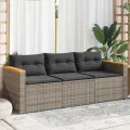 Canapé de jardin avec coussins 3 places gris résine tressée