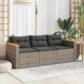 Canapé de jardin avec coussins 3 places gris résine tressée