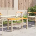 Table de jardin beige 70x38x42 cm résine tressée et bois acacia