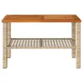 Table de jardin beige 70x38x42 cm résine tressée et bois acacia