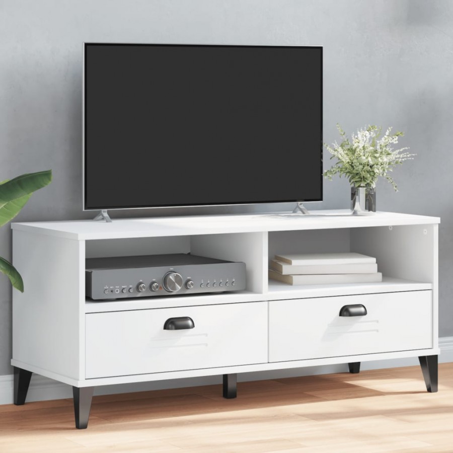 Meuble TV VIKEN blanc bois de pin solide