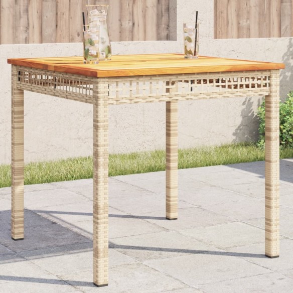 Table de jardin beige 80x80x75 cm résine tressée et bois acacia