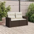 Canapé de jardin avec coussins 2 places marron résine tressée