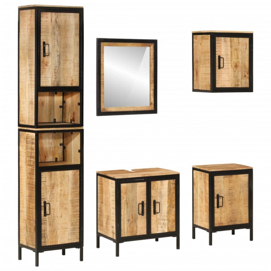 Ensemble de meubles salle de bain 5 pcs fer et bois de manguier