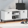 Banc à chaussures VIKEN blanc 106x35x45 cm bois massif de pin