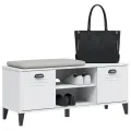 Banc à chaussures VIKEN blanc 106x35x45 cm bois massif de pin