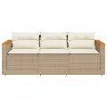 Canapé de jardin avec coussins 3 places beige résine tressée
