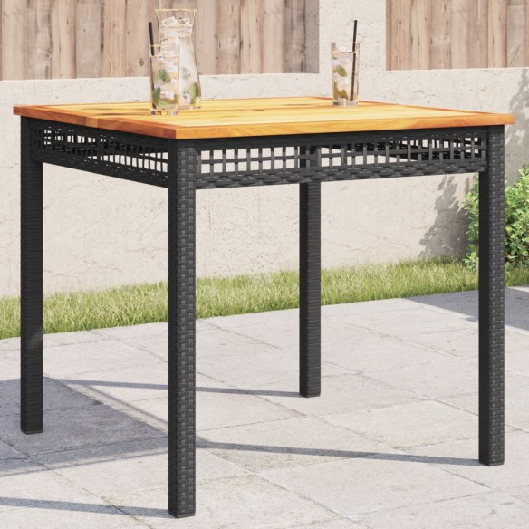 Table de jardin noir 80x80x75 cm résine tressée et bois acacia