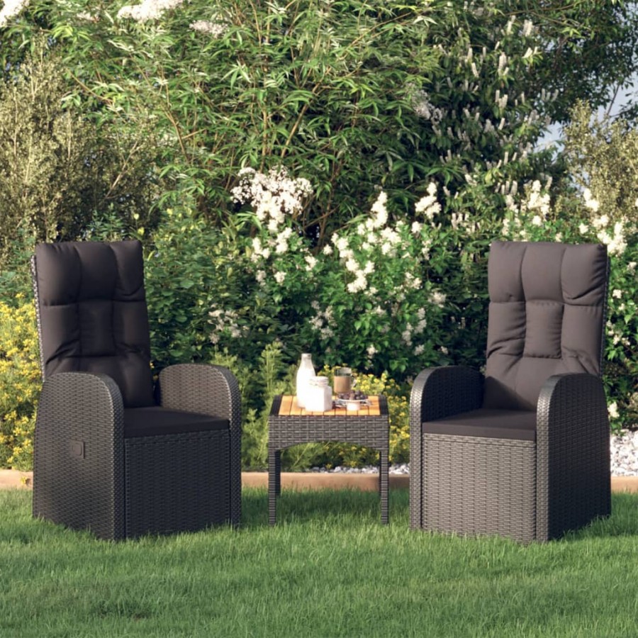 Chaises de jardin inclinables coussins 2pcs Noir Résine tressée