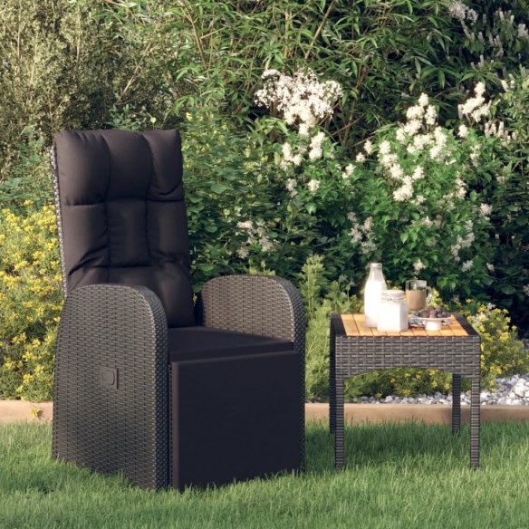 Chaise inclinable de jardin avec coussins noir résine tressée