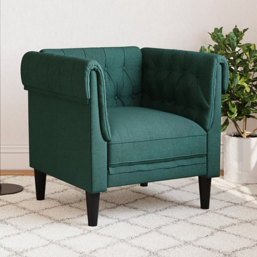 Fauteuil Chesterfield vert foncé tissu