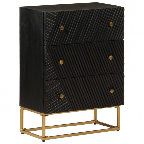 Commode noir 55x30x76 cm bois massif de manguier et fer