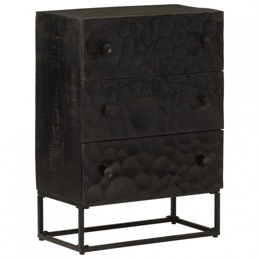 Commode noir 55x30x76 cm bois massif de manguier et fer