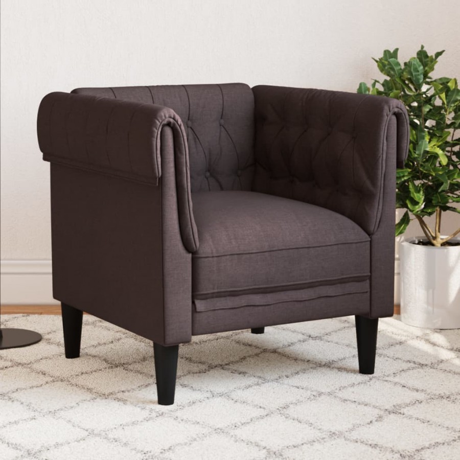 Fauteuil Chesterfield marron foncé tissu