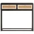 Table console noir 90x30x76 cm bois massif de manguier et fer