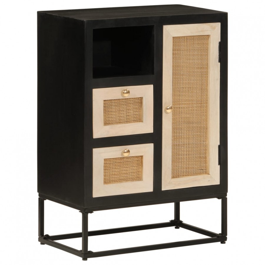 Buffet noir 55x30x76 cm bois massif de manguier et fer