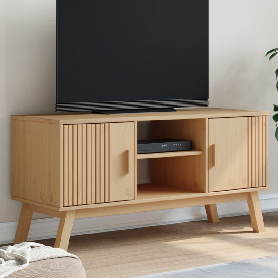 Meuble TV OLDEN marron 114x43x57 cm bois de pin massif