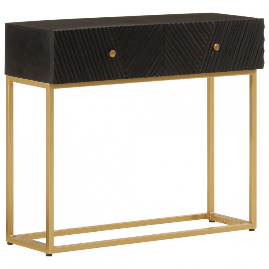 Table console noir 90x30x76 cm bois massif de manguier et fer