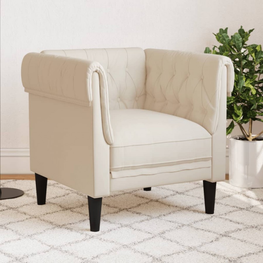 Fauteuil Chesterfield crème tissu