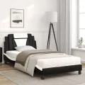 Lit avec matelas noir et blanc 100x200 cm similicuir