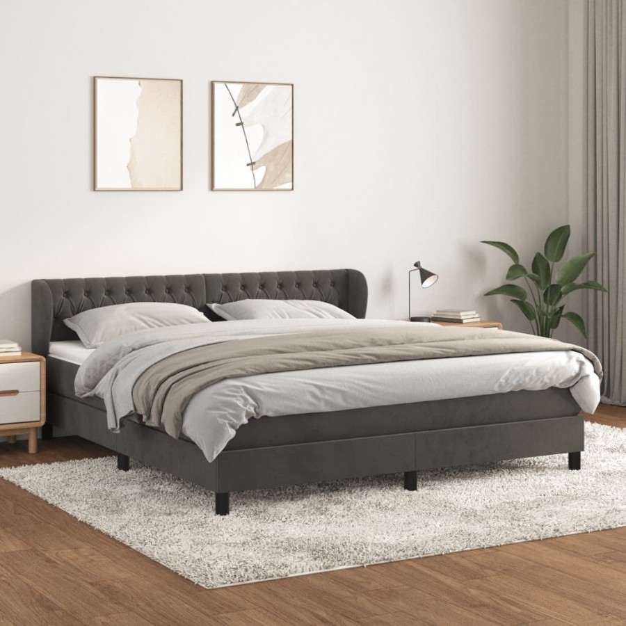 cadre de lit et matelas Gris foncé 180x200cm Velours