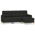 Canapé à 3 places avec repose-pieds Noir 180 cm Tissu