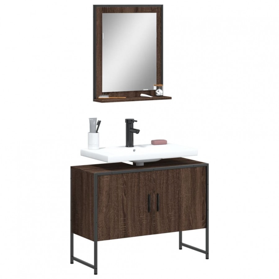 Ensemble d'armoires de salle de bain 2 pcs chêne marron