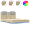 Cadre de lit tête de lit et lumières LED chêne sonoma 135x190cm