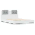 Cadre de lit avec tête de lit et lumières LED blanc 135x190 cm