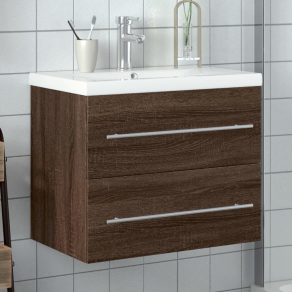 Armoire lavabo de salle de bain et bassin intégré chêne marron