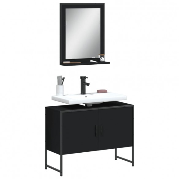 Ensemble d'armoires de salle de bain 2 pcs noir bois ingénierie