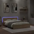 Cadre de lit avec tête de lit et LED chêne sonoma 150x200 cm