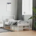 Cadre de lit métal avec tête de lit/pied de lit blanc 75x190 cm