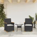 Chaises de jardin coussins lot de 2 noir résine tressée et bois