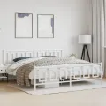 Cadre de lit métal avec tête de lit/pied de lit blanc 200x200cm