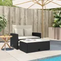 Canapé de jardin avec coussins 2 places noir résine tressée