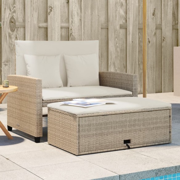 Canapé de jardin avec coussins 2 places beige résine tressée