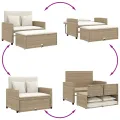 Canapé de jardin avec coussins 2 places beige résine tressée