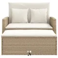 Canapé de jardin avec coussins 2 places beige résine tressée