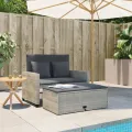 Canapé de jardin 2 places et coussins gris clair résine tressée