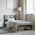 Cadre de lit métal avec tête de lit noir 90x200 cm