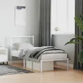 Cadre de lit métal avec tête de lit blanc 75x190 cm