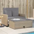 Canapé de jardin avec coussins 2 places beige résine tressée