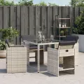 Chaises de jardin avec coussins 4 pcs gris clair résine tressée