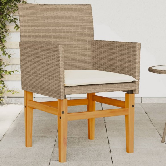 Chaises de jardin coussins lot de 2 beige résine tressée bois