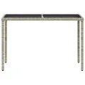 Table de jardin dessus en verre gris clair 115x54x74 cm rotin
